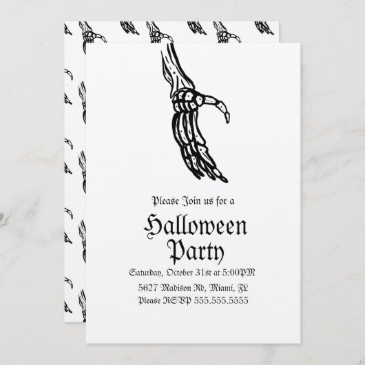 Invitation Elégant Squelette Mains Halloween fête d'anniversa (Devant / Derrière)