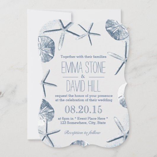 Invitation Elégant Starfish & Sand Dollar Beach Mariage (Devant)