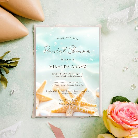 Invitation Elegant Starfish Shell Ocean Beach Bridal Shower