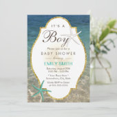 Invitation Elégant Starfish Tropical Beach Boy Baby shower (Debout devant)