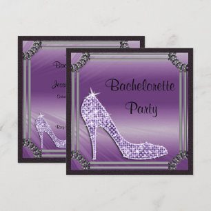 Invitation Élégant Stiletto Lilas Cadre Argenté Enterrement d