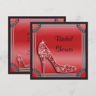 Invitation Élégant Stiletto Rouge Cadre Argenté pour Enterrem