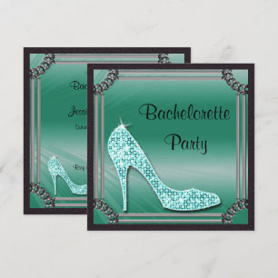 Invitation Élégant Stiletto Teal Cadre Argenté Enterrement de