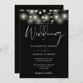 Invitation Elegant String Lights Black And White Wedding (Devant / Derrière)