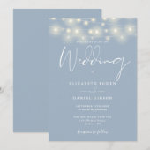 Invitation Elegant String Lights Dusty Blue Wedding (Devant / Derrière)