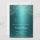 Invitation Elegant String Lights Green Metallic 60th Birthday (Devant)