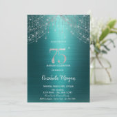 Invitation Elegant String Lights Green Metallic 75th Birthday (Debout devant)