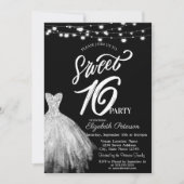 Invitation Élégant String Lights Robe Black Sweet 16 (Devant)