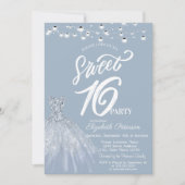 Invitation Élégant String Lights Robe Dusty Blue Sweet 16 (Devant)