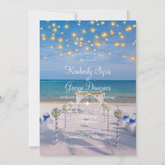 Invitation Elégant String Lights Summer Ocean Beach Mariage (Devant)