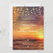 Invitation Elégant String Lights Summer Sunset Beach Mariage (Devant)