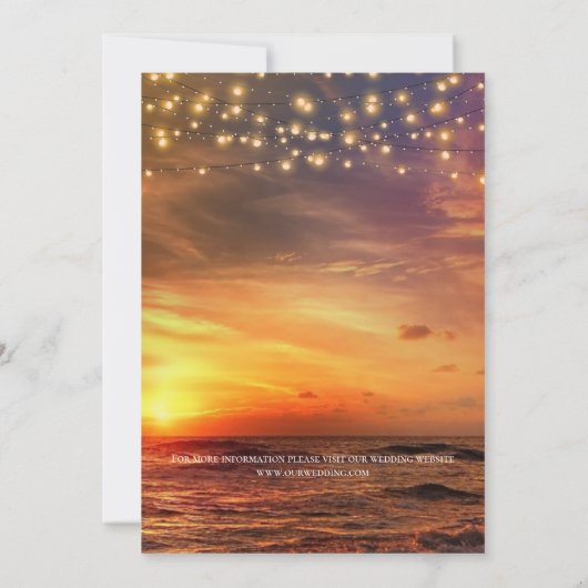 Invitation Elégant String Lights Summer Sunset Beach Mariage (Dos)