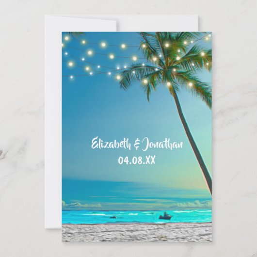 Invitation Elégant String Lights Tropical Beach Mariage (Dos)