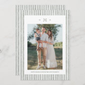 Invitation Elegant Striped Linen Custom Photo Holiday Card (Devant / Derrière)