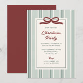 Invitation Elegant Stripes and Bow Christmas Holiday Party (Devant / Derrière)