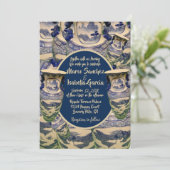 Invitation Élégant style chinoiserie bleu et blanc mariage (Debout devant)