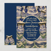 Invitation Élégant style chinoiserie bleu et blanc mariage (Devant / Derrière)