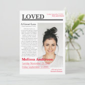 Invitation Élégant style journal Funérailles (Debout devant)