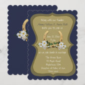 Invitation Elégant style Pays Marine et Or (Devant / Derrière)