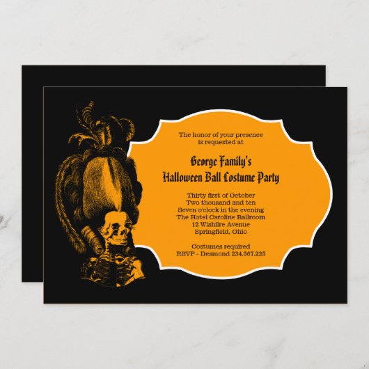 Invitation Elégant style Régence Squelette Halloween Grand Ba (Devant / Derrière)