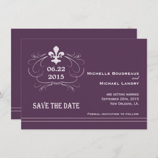 Invitation Élégant style rétro Fleur de Lis Enregistrer la da (Devant / Derrière)
