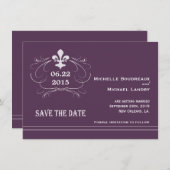 Invitation Élégant Style Rétro Fleur de Lis Save the Date (Devant / Derrière)