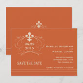 Invitation Élégant Style Rétro Fleur de Lis Save the Date (Devant / Derrière)