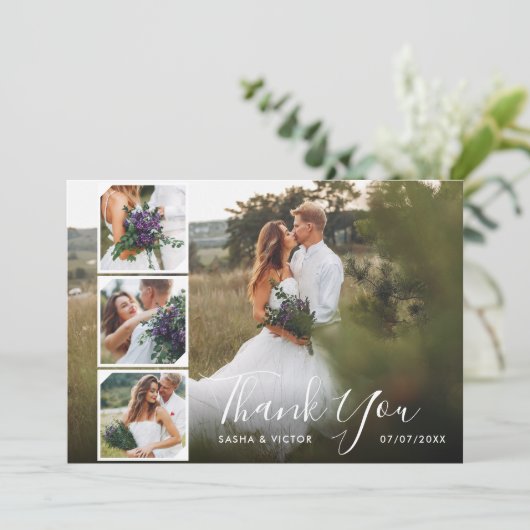 Invitation Élégant Style Script 4 Photos Remerciements de Mar (Debout devant)