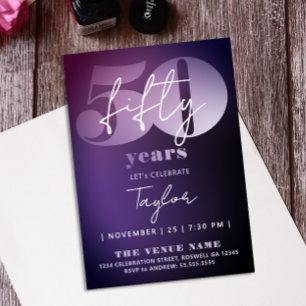Invitation Élégant Style Violet Noir 50e Cinquante Ombre Typo