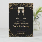Invitation Elegant Stylish Black and Gold 70th Birthday  (Debout devant)