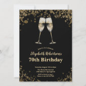 Invitation Elegant Stylish Black and Gold 70th Birthday  (Devant)