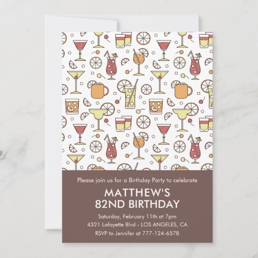 Invitation Elégant Stylish Drinks Cocktail 82e anniversaire (Devant)