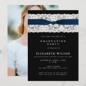 Invitation Élégant Stylish Navy Photo Graduation (Devant / Derrière)