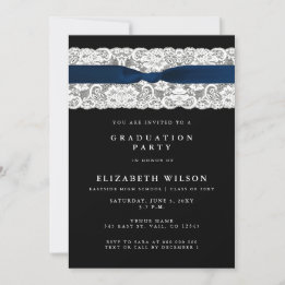 Invitation Élégant Stylish Navy Photo Graduation