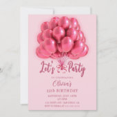 Invitation Elegant Stylish Pink Balloons Birthday (Devant)