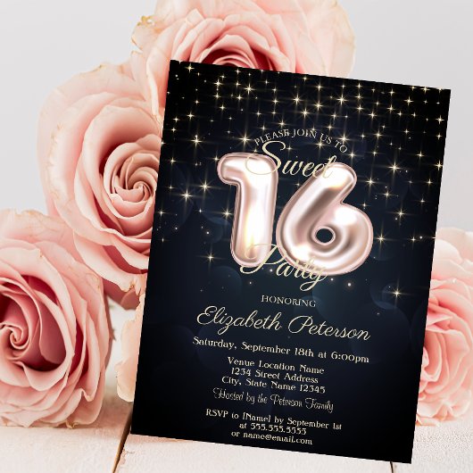 Invitation Élégant Stylish Stars Sweet 16