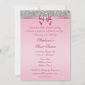 Invitation Élégant sucré 16 Faux Séquins d'argent Bow rose (Dos)