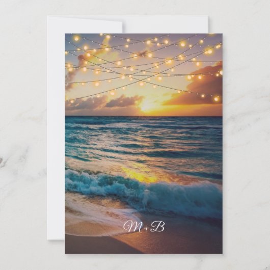 Invitation Elégant Sunset Beach String Lights Mariage été (Dos)