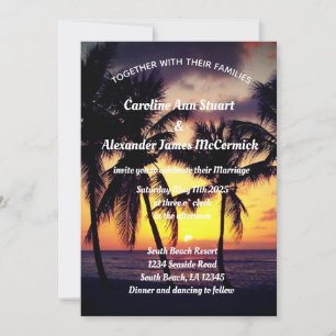 Invitation Elégant Sunset Beach Summer Mariage tropical