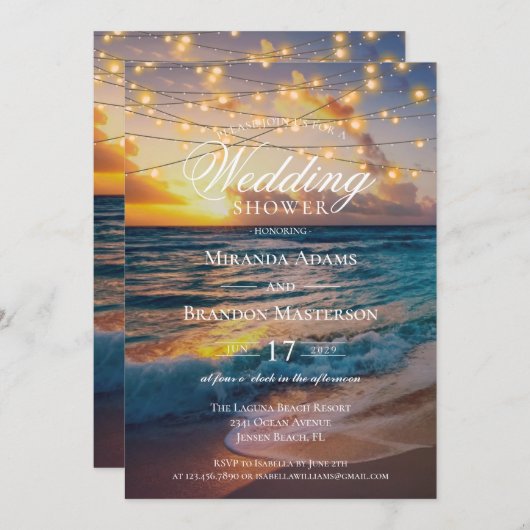 Invitation Elégant Sunset Beach Wedding shower d'été (Devant / Derrière)