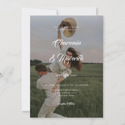 Invitation Élégant superposition 2 photo avec Mariage de code (Devant)