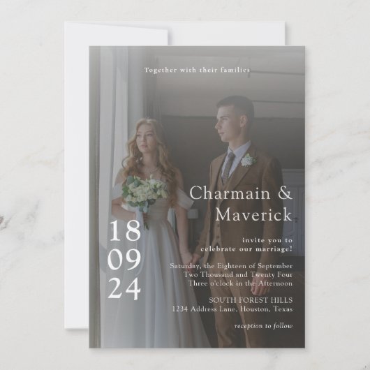 Invitation Elegant superposition 2 photo avec Mariage de code (Devant)