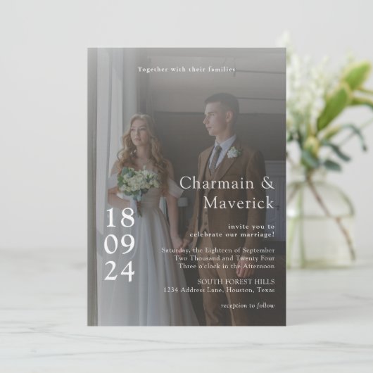 Invitation Elegant superposition 2 photo avec Mariage de code (Debout devant)