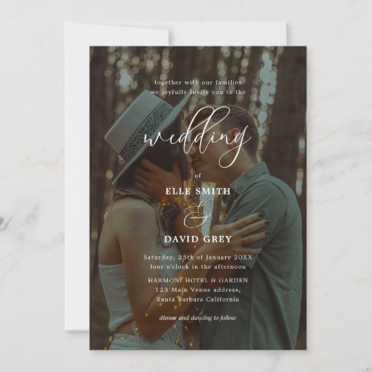 Invitation Élégant superposition 2 script photo Mariage Monog (Devant)