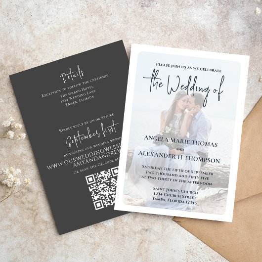 Invitation Élégant superposition photo simple gris foncé Code