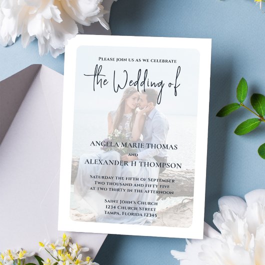 Invitation Élégant superposition photo simple gris foncé Code