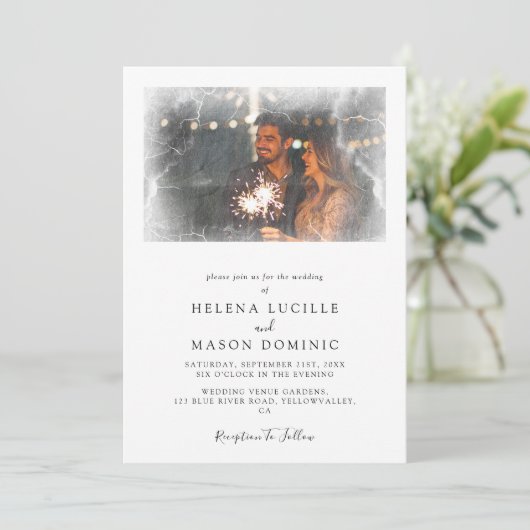 Invitation Élégant superposition photo simple Mariage propre (Debout devant)