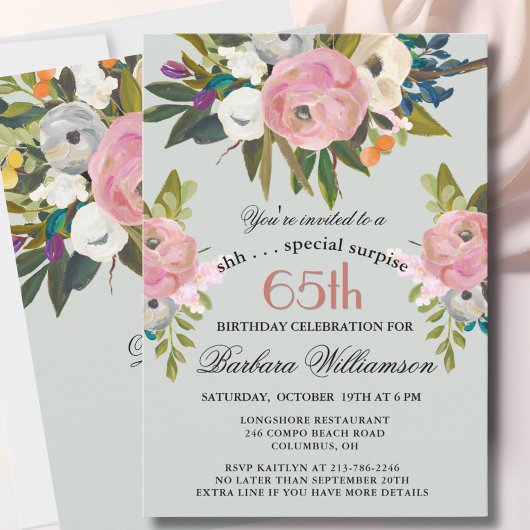 Invitation Elegant SURPRISE Handpainted 65th Birthday Party 