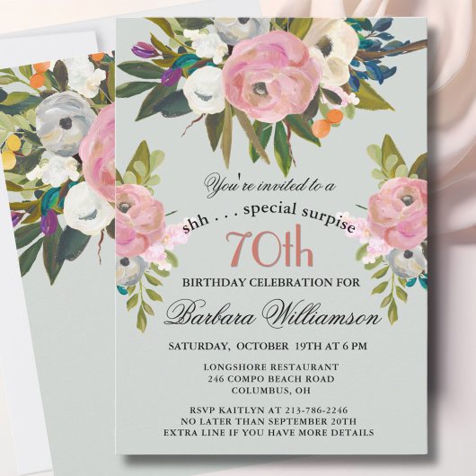 Invitation Elegant SURPRISE Handpainted 70th Birthday Party 
