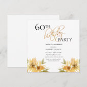 Invitation Elégant Surprise Jaune Floral 60e anniversaire (Devant / Derrière)